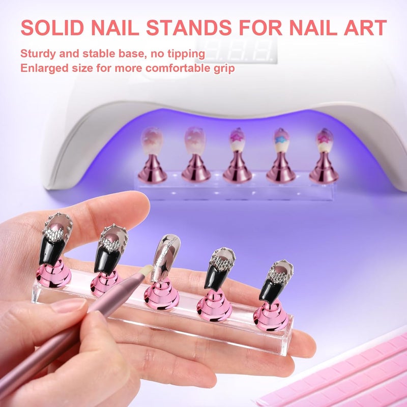 Etercycle Nail Stand Press On Nail Stand Nail Holder for Painting Nails Magnetic Nail Tips Practice Stands with 80Pcs Reusable Putty (Pink) - Image 3